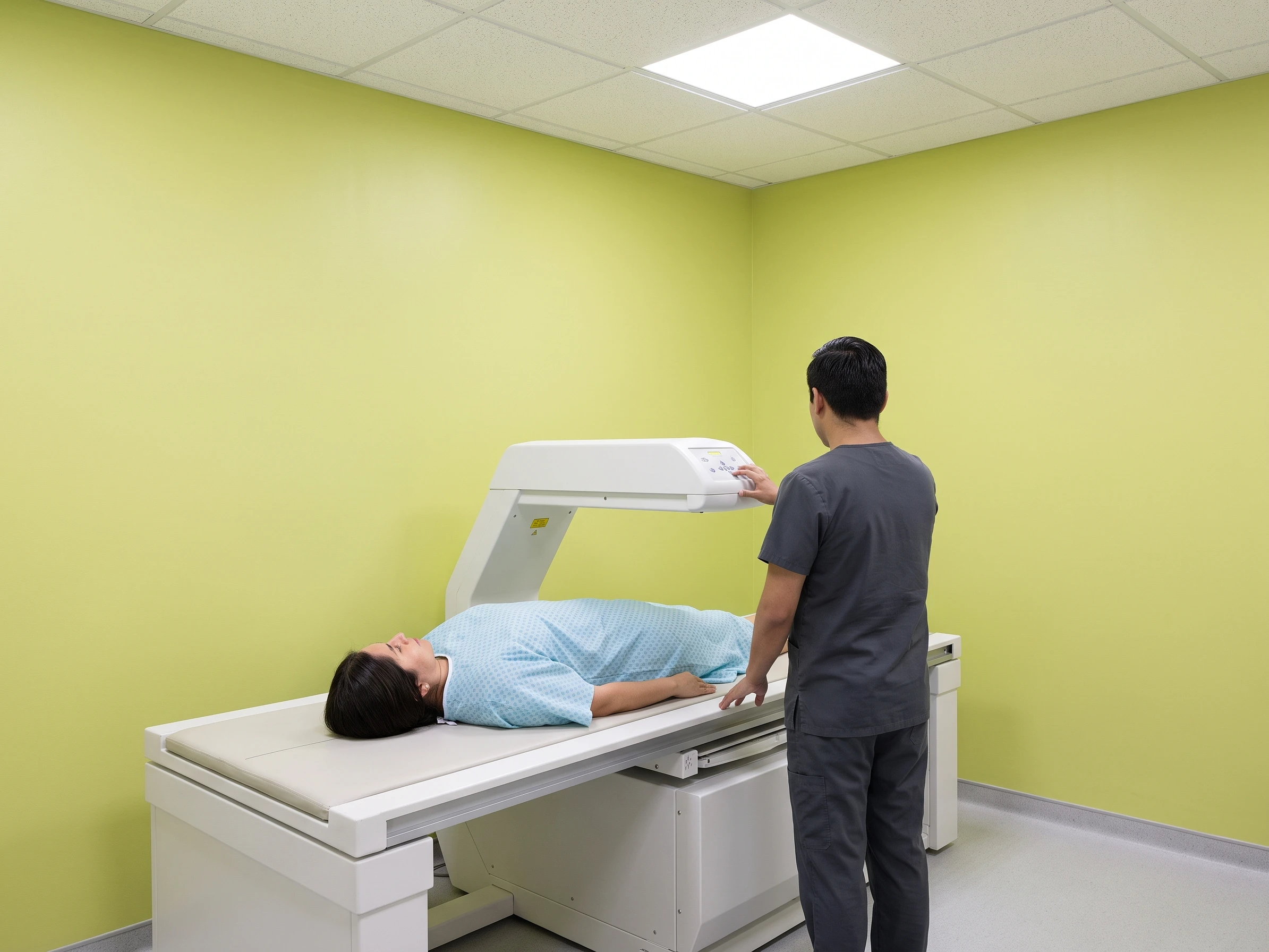 Mesa de densitometría ósea DEXA con brazo de escaneo